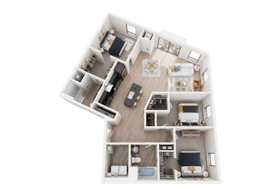 Floor Plan  3 bed 2 bath D at Riverhouse Apartments, Fargo, North Dakota