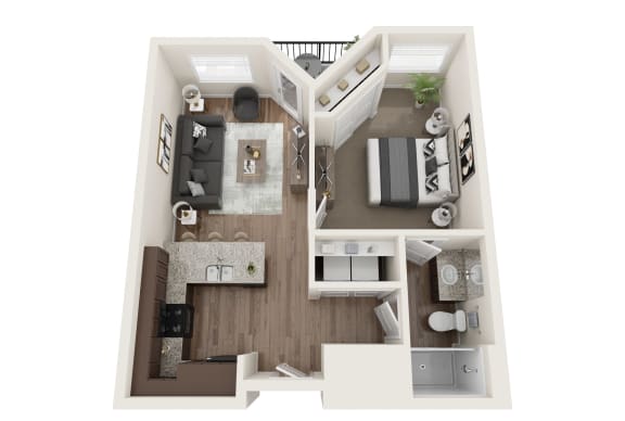 a stylized floor plan of a 1 bedroom with a bathroom