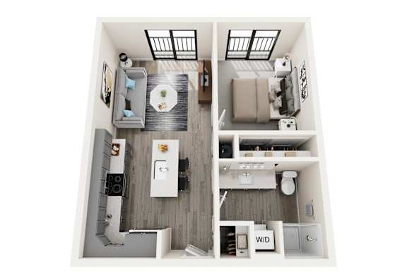 a 1 bedroom floor plan with a bathroom and a balcony