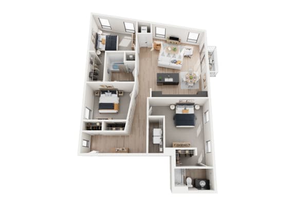 Floor Plan  3 bed 2 bath B at Riverhouse Apartments, Fargo, North Dakota
