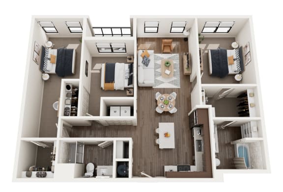 C2 floor plan showing three bedroom and two bathroom apartment is Castle Rock CO