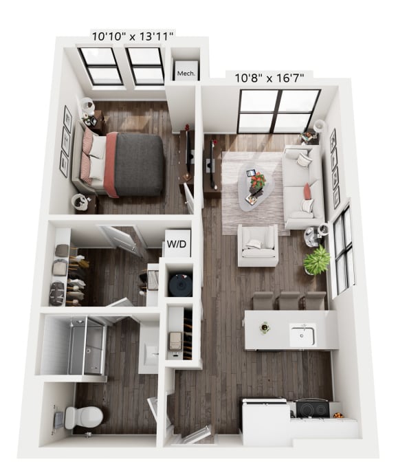 a 3 bedroom floor plan with a bedroom and a living room