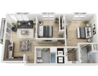 a 1 bedroom floorplan is shown with an open floor plan