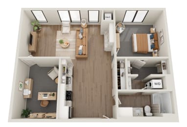 a 1 bedroom floor plan with a bathroom and a bedroom