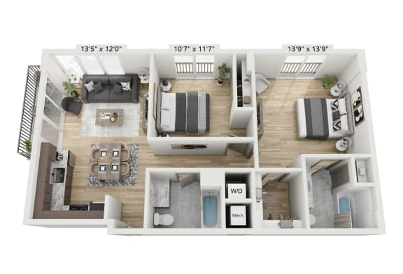 a 1 bedroom floorplan is shown with an open floor plan