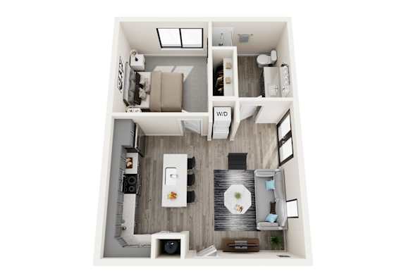 a stylized floor plan of a 1 bedroom with a bathroom