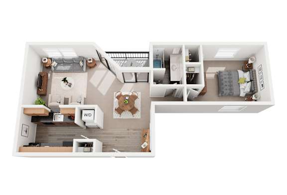 A floor plan of a house with a kitchen, living room, and bedrooms.
