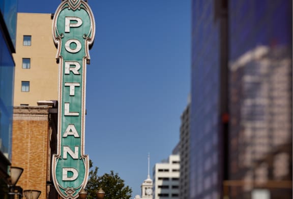 Downtown Buildings and Large Portland Sign