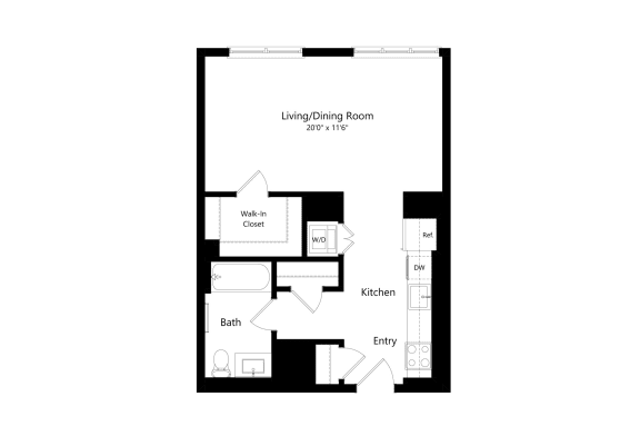 a floor plan of a unit with a bedroom and a living room