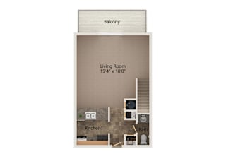 Cedar one bedroom floorplan bottom level at highland view apartments