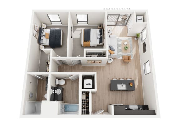 Floor Plan  2 bed 2 bath F at Riverhouse Apartments, Fargo, ND