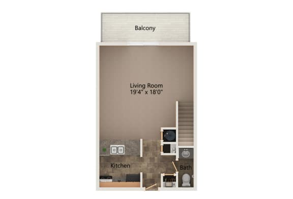 Cedar one bedroom floorplan bottom level at highland view apartments