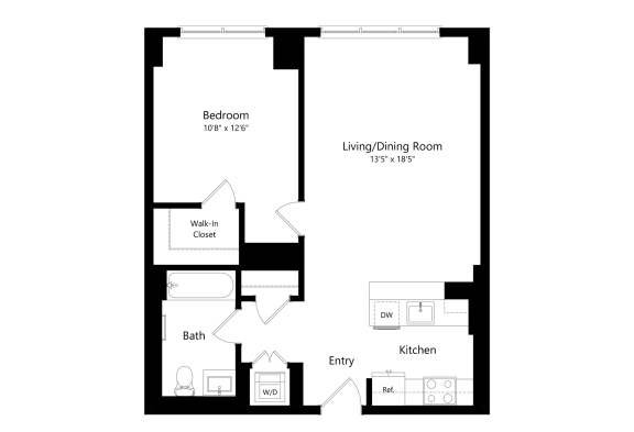One bedroom floor plan at Continuum, White Plains, NY, 10606