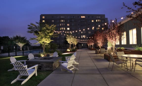 Outdoor Resident Lounge Area at Night at HighPoint, Quincy, MA 02169