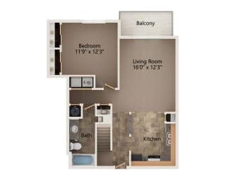 Evergreen two bedroom lower level  floorplan at highland view apartments