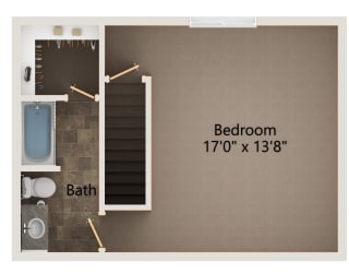 Evergreen two bedroom upperlevel  floorplan at highland view apartments