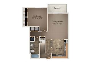 Evergreen two bedroom lower level  floorplan at highland view apartments