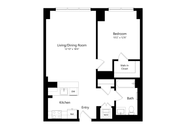 One bedroom floor plan at Continuum, White Plains, NY, 10606