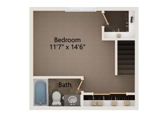 Cedar one bedroom floorplan upper level at highland view apartments