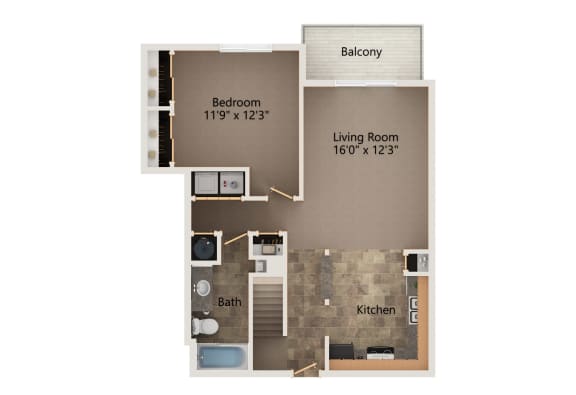 Evergreen two bedroom lower level  floorplan at highland view apartments