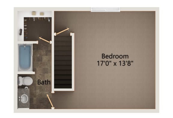 Evergreen two bedroom upperlevel  floorplan at highland view apartments