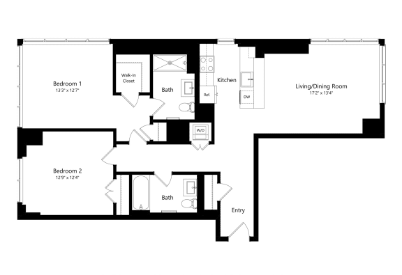 Two Bed 2 Bath Floor Plan C08