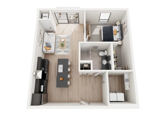 Floor Plan  1 bed 1 bath D at Riverhouse Apartments, Fargo, ND 58102