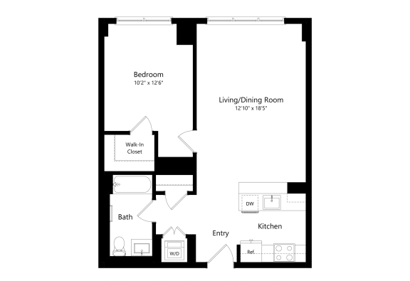 One bedroom floor plan at Continuum, White Plains, NY, 10606