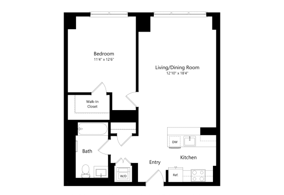 One bedroom floor plan at Continuum, White Plains, NY, 10606