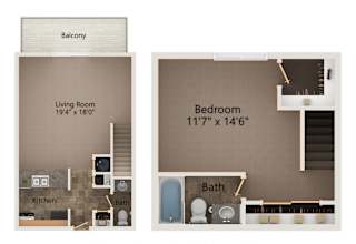 Cedar multilevel, one bedroom floorplan at highland view apartments