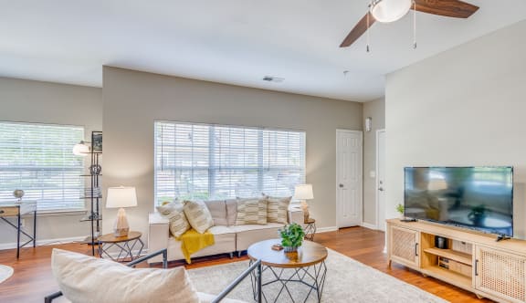 a living room with a couch and a tv