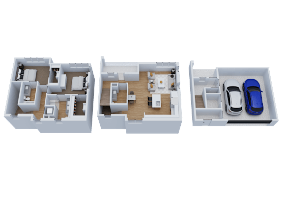 Three different house layouts are displayed.