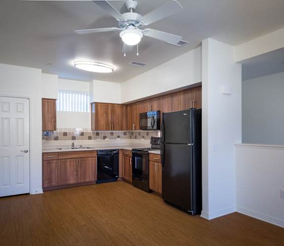 Apartment kitchen area at Rio Vista Apartments, Los Angeles, CA