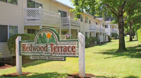 Redwood Terrace Exterior and Monument Sign