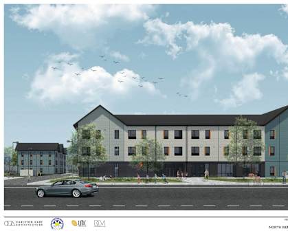 A rendering of a modern North Bend Family Housing complex.