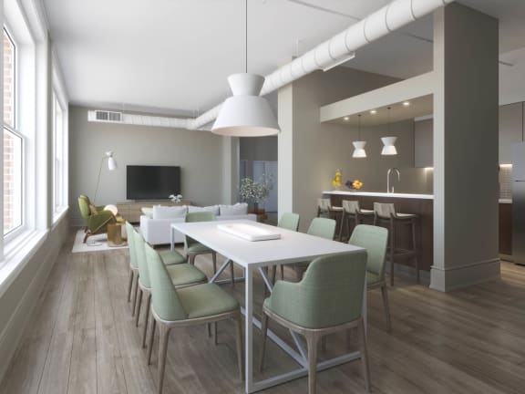 a rendering of a dining room with a table and chairs at East 4th Street, Ohio, 44115