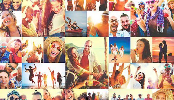 A collage of various people enjoying different activities.