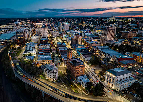 Aerial View of City of Tacoma, Washington at Night