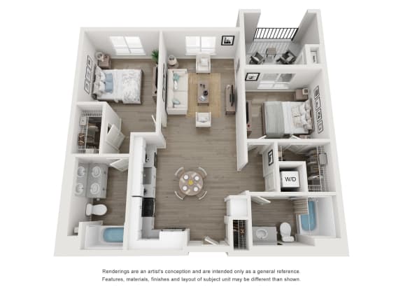 a stylized floor plan of a 1 bedroom192 sq ft
