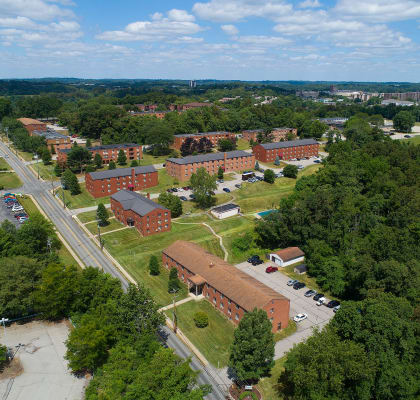 a view of the campus from the air