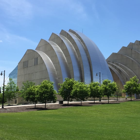 Exterior view of the Kauffman Center in Kansas City, Missouri