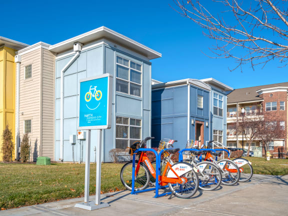 bicycle rental station  at CityView, North Kansas City, MO, 64116