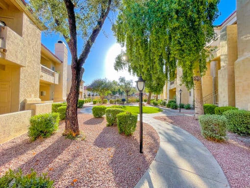 Courtyards and walking paths throughout the community at Ventana Apartments in Scottsdale!