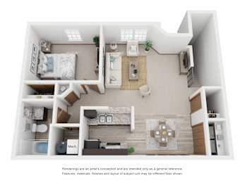  Floor Plan One Bed, One Bath