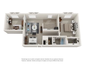 1 bed 1 bath GL1aLG Floor Plan at Glen Hollow, Croydon, PA