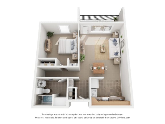 a stylized floor plan of a 1 bedroom192 sq ft