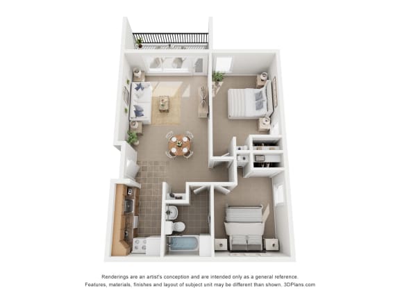a stylized floor plan of a 1 bedroom apartment