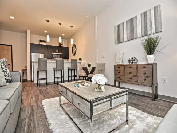 a living room with a couch and a coffee table