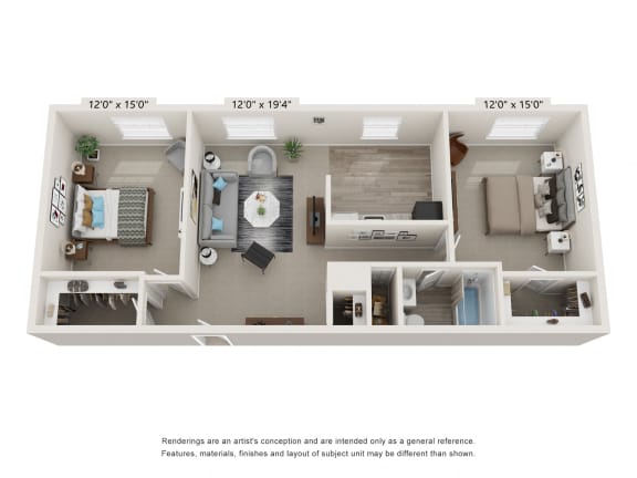Floor Plan  2 bed 2bath GL2aMD Floor Plan at Glen Hollow, Pennsylvania, 19021