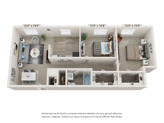 2 bed 2bath GL2aSM Floor Plan at Glen Hollow, Croydon, PA, 19021